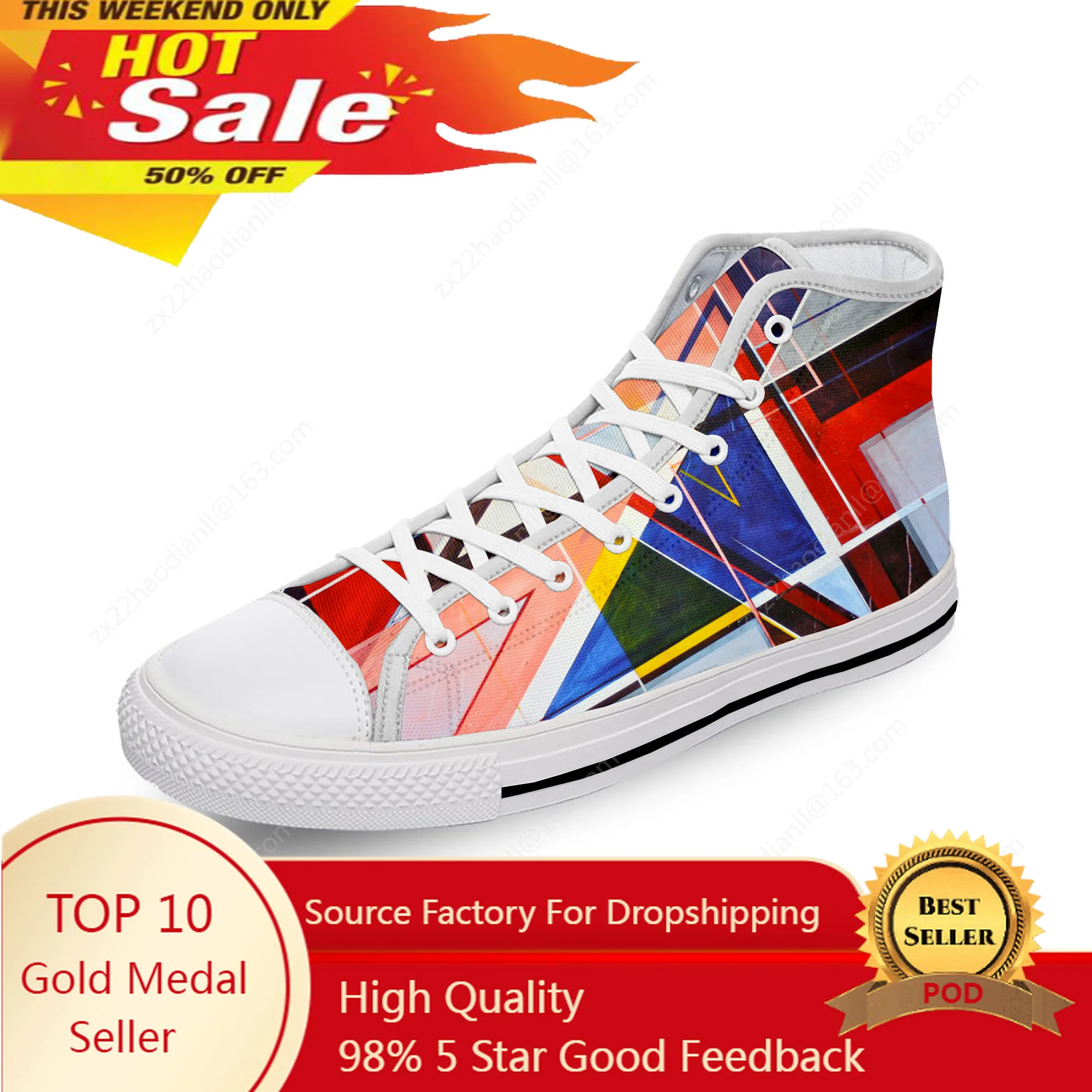 

Multicolor Geometry Color White Cloth Fashion 3D Print High Top Canvas Shoes Men Women Lightweight Breathable Sneakers