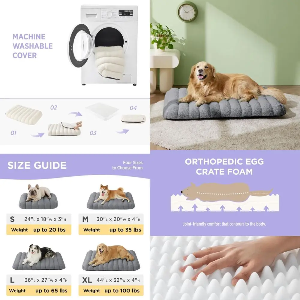 

Extra Large Dog Orthopedic Bed, XL Waterproof Chic Pet Mattress with Removable Cover, Thick Egg Crate Foam for Indoor Use, 44x32
