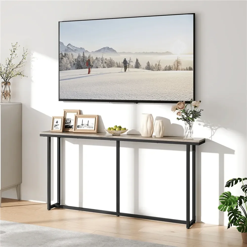 

Modern Industrial Console Table Extended Sofa Table With Metal Frame Wooden Entryway Table For Living Room