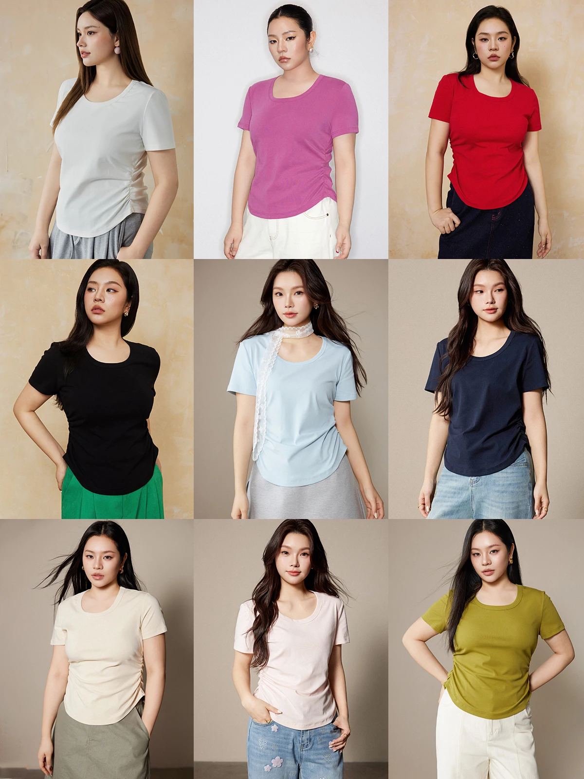 

Plusmall Cloud Capsule Tee Elastic Knitted Short Sleeve T-Shirt Big round Neck Drawstring Women's Slim Fit Casual Top