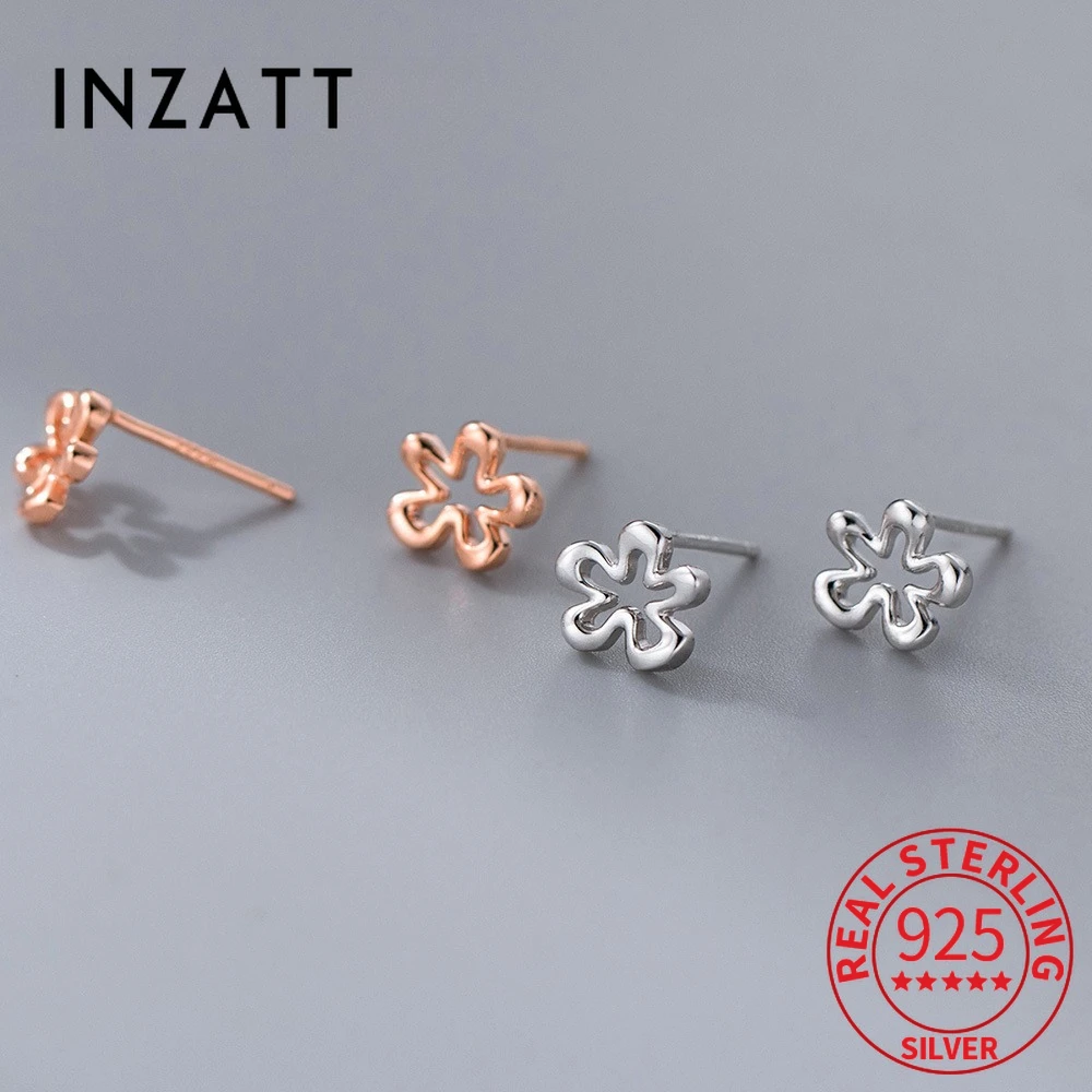 

INZATT Real 925 Sterling Silver Hollow Flower Plant Stud Earrings For Women Classic Fine Jewelry Light luxury Accessories