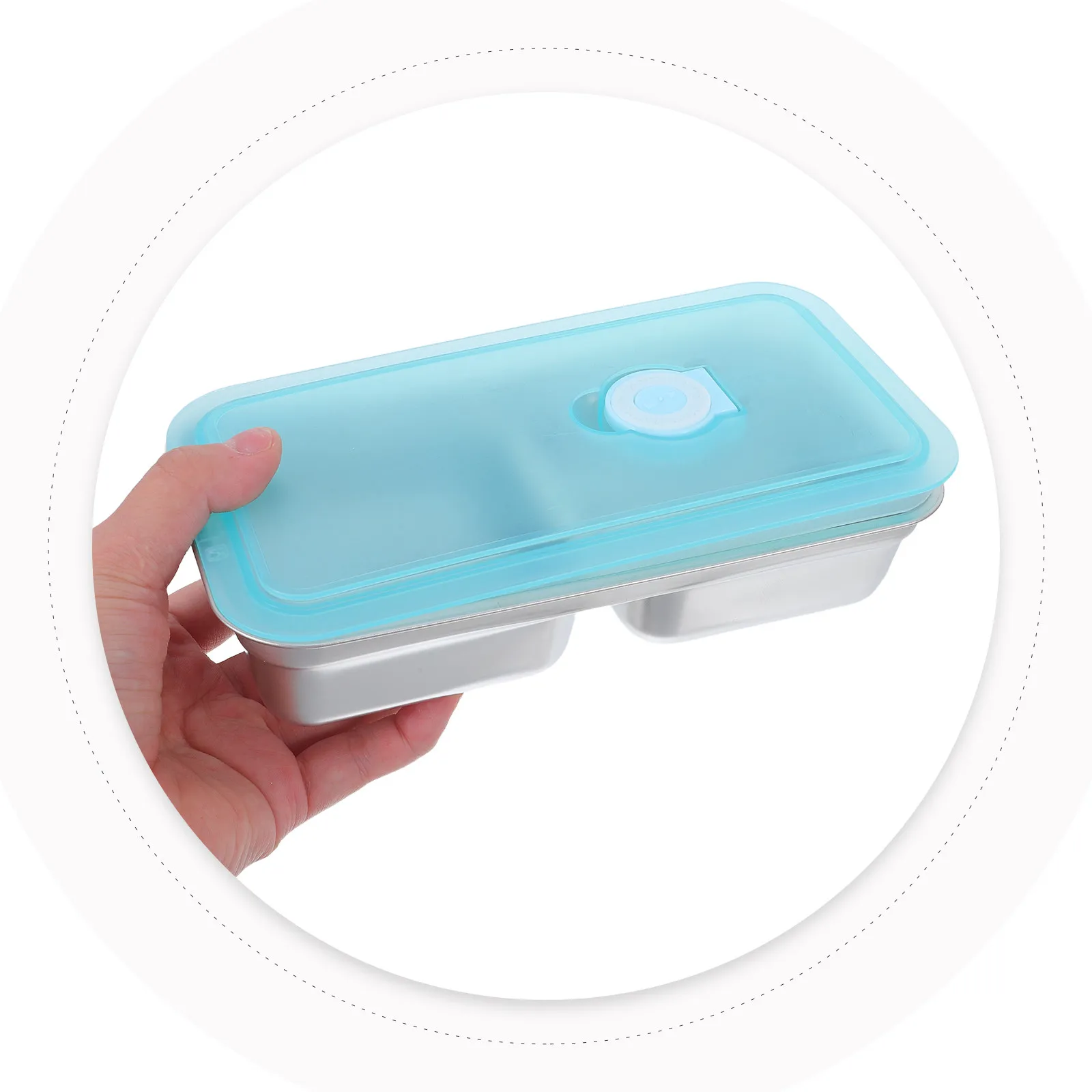 2Sets Stainless Steel Dual Compartment Snack Container Lid Dishwasher Safe Portable Travel Snack Box for Work Picnic