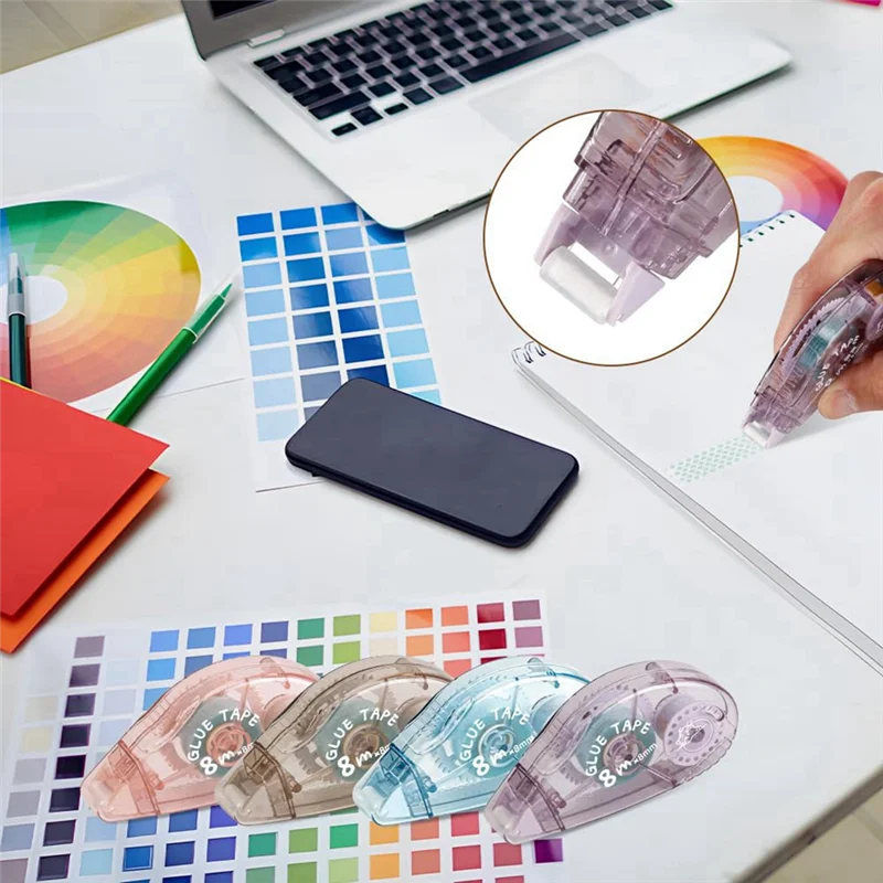 EDT-Rol Pita Dua Sisi - 8 Pak Rol Pelari Pita Lem Buku Tempel Perekat (8Mm X 210 Kaki) Mudah Dipasang