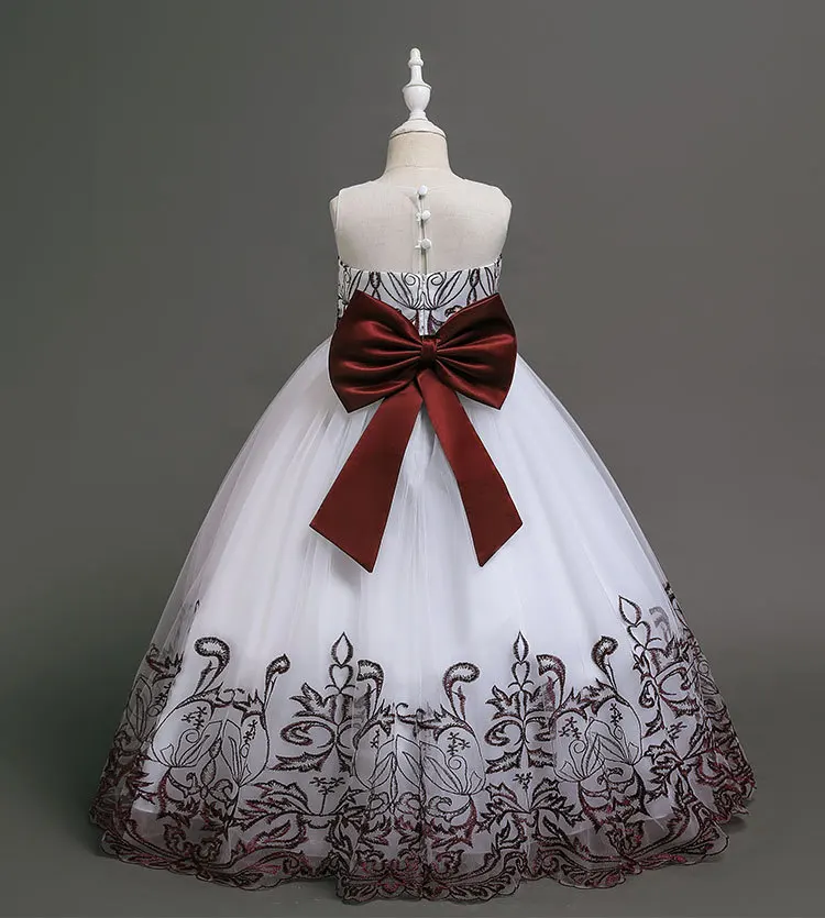 Teenager Girls Embroidered Flowers Princess Party Long Dress Children Kids Elegant Christmas Wedding Vestido Clothing
