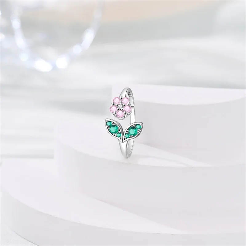 Rings Original 925 Sterling Silver Rings Little Flowers Zircon Open Adjustable Rings For Women Jewelry Birthday Anniversary Gift
