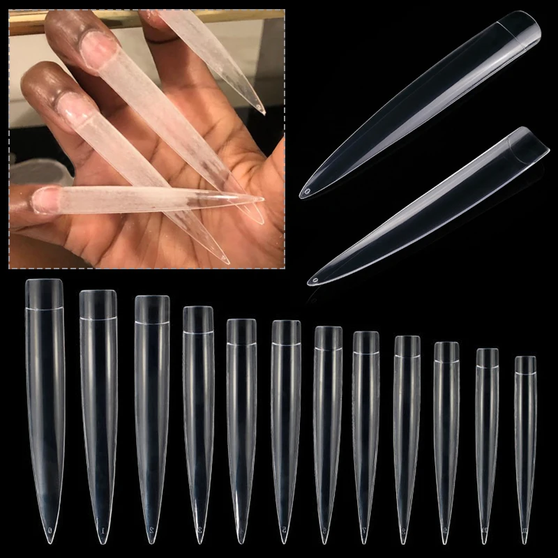 120pcs Extra Long Stiletto Fake Nail Tips Half Cover Clear Artificial Press On False Nails Extension Manicure Tools