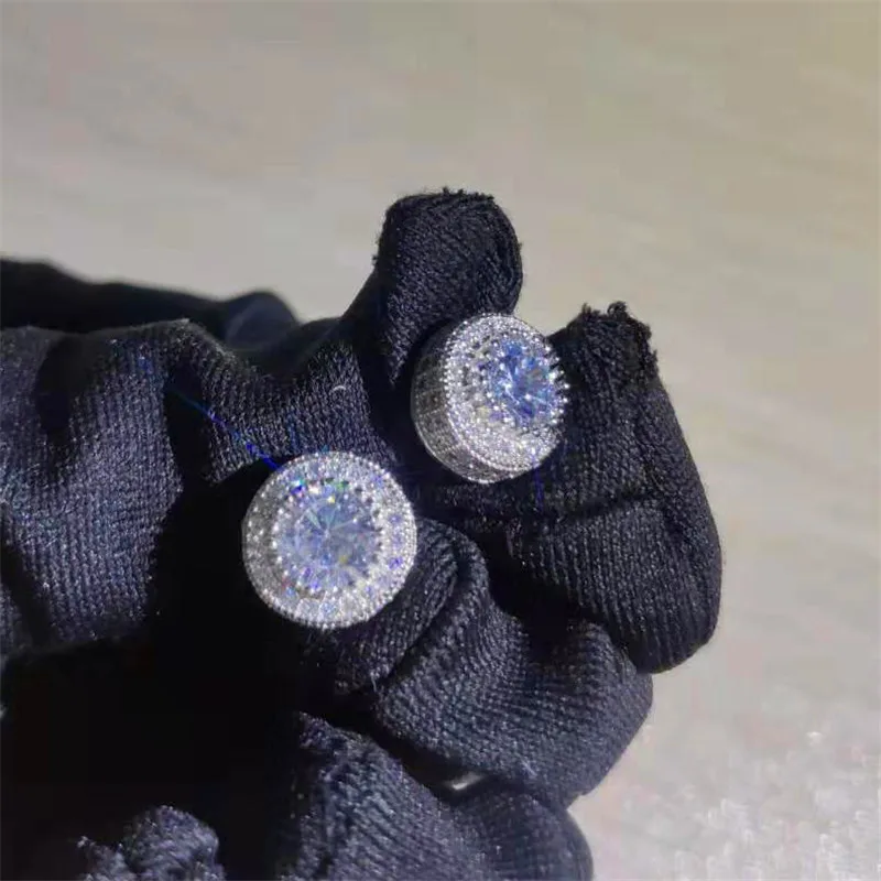 Female Austrian Crystal Round Yellow Gold Color White Zircon Hip Hop Wedding Stud Earrings For Women Jewelry