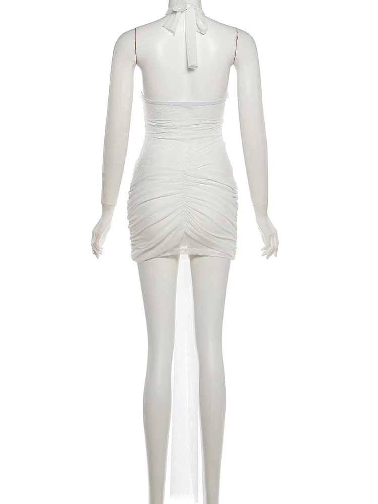 Sisterlinda Elegantes Sexy Kleid Damenmode Mesh-Patchwork Metalldekoration Neckholder Schulterfreies Rückenfreies Bandkleid Party Bodycon – Detail 5