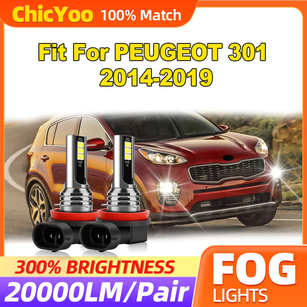 20000LM Auto Fog Lamps 60W Fog Lights 12V 6000K White Canbus No Error Fit For PEUGEOT 301 2014 2015 2016 2017 2018 2019