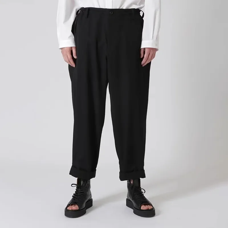 

YOJI OOAK original design worsted wool mid-waist casual roll-up pants elasticated waist drop suit pants