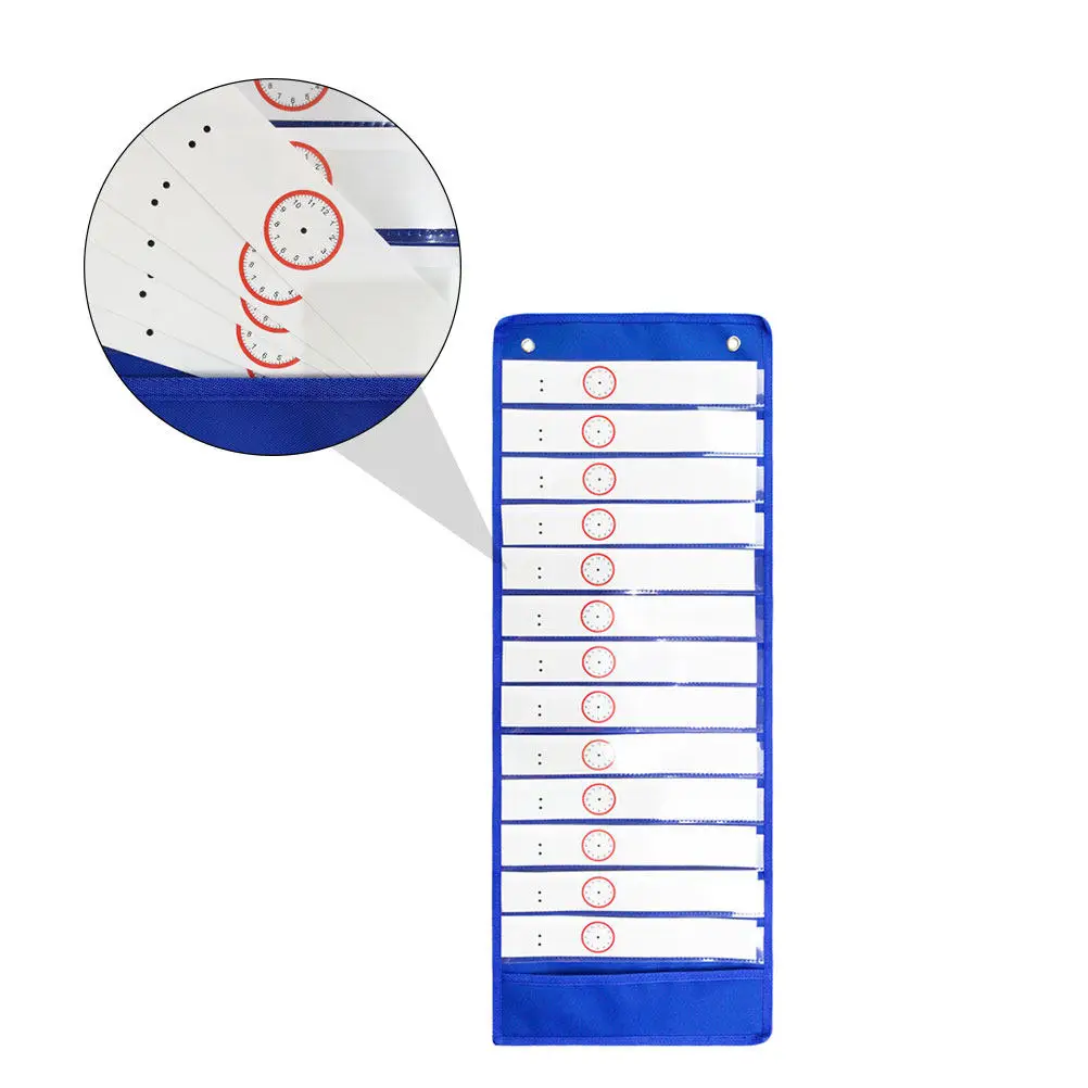 Schedule Pocket Chart Daily Class Organizer 18 Double-Sided Reusable Dry-Erase Cards Hanging Storage Bag for Classroom
