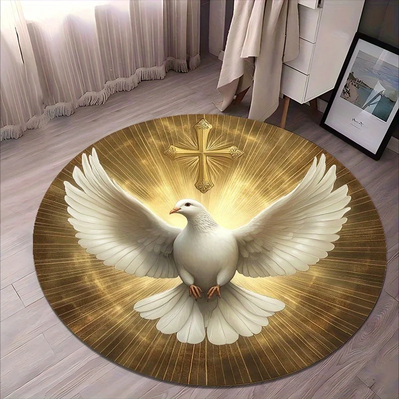 theme the white dove purity Flannel-printed round floor mats are slip-resistant Suitable for living room terrace garden carpets