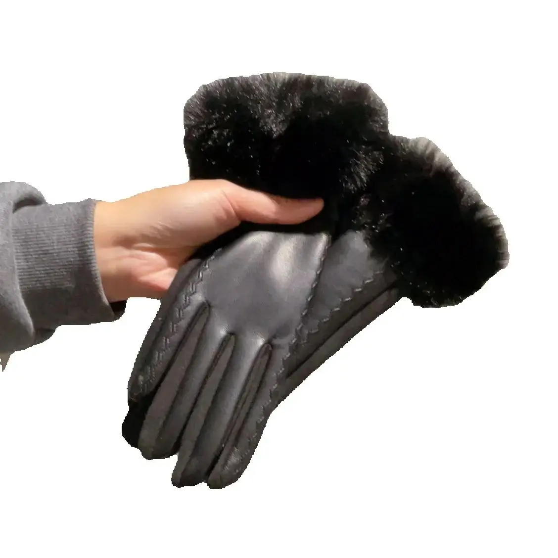 AliExpress LAOVCE Women's Winter Luxury PU Leather Gloves Wrist Soft Faux Fur Trim Cuff Fashion Elegant Party Warm Touch Screen Drive Cycling