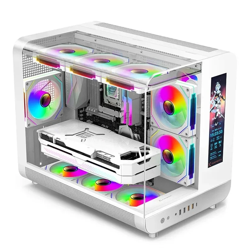 Wing Tpye-C Interface LCD Version Black Sea View Room MATX Vertical Desktop Computer Chassis White