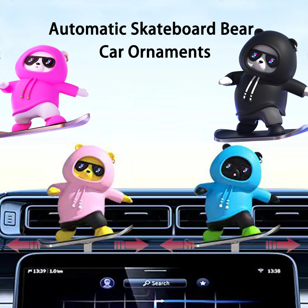 Car Cartoon Ornaments, Cute and Creative Cartoon Skateboard Bears, Car Central Control Screen Decorations 2024 New For Tesla