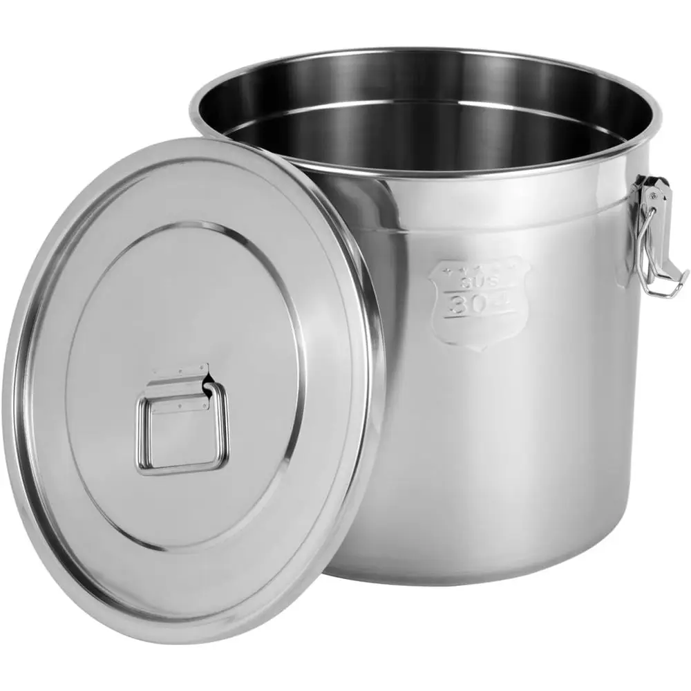 

21L Silver Stainless Steel Airtight Canister with Lid and Clamp, Ideal for Rice, Cereal, Grains, Pet Food, Bird Seed, Coffee, an