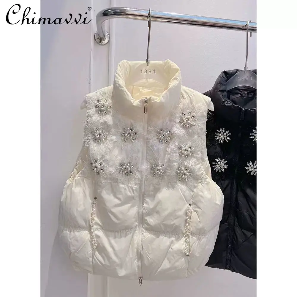 Süße Mädchen Weste Jacke frauen Winter Neue Koreanische Schwere Diamant Dreidimensionale Blume Verdickt Warme Daunen Baumwolle Westen Mantel