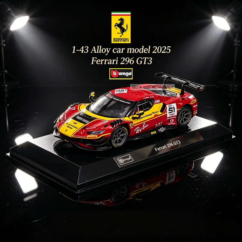 Bburago 1:43 24H Spa AF Corse Ferrari 2025 296 GT3 NO.51 racing Alloy die-casting car model toy 499P No.83 Racing Series