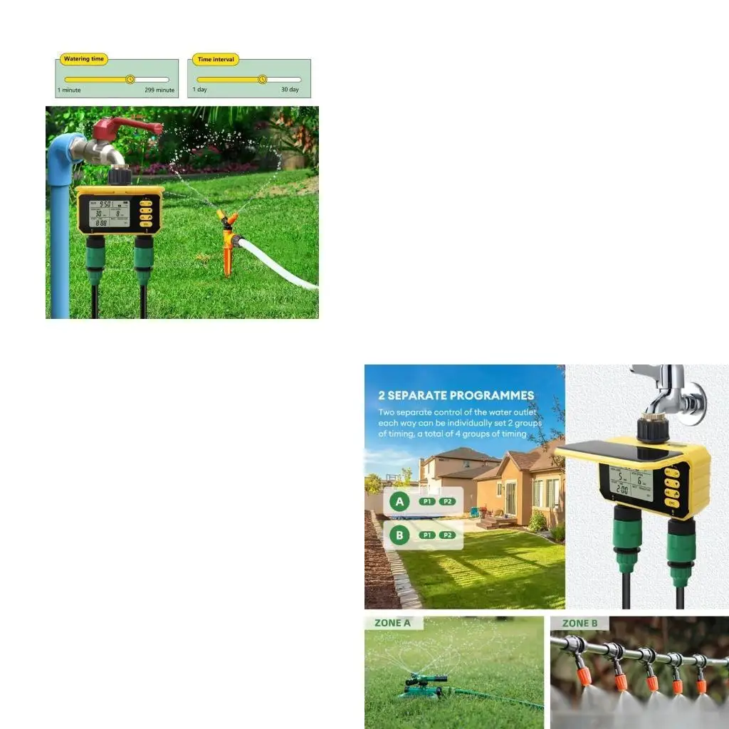 User Friendly Double Valves Irrigation Controller Easy Install Double Outlet Solar Water Timer for Efficient Watering C5AD