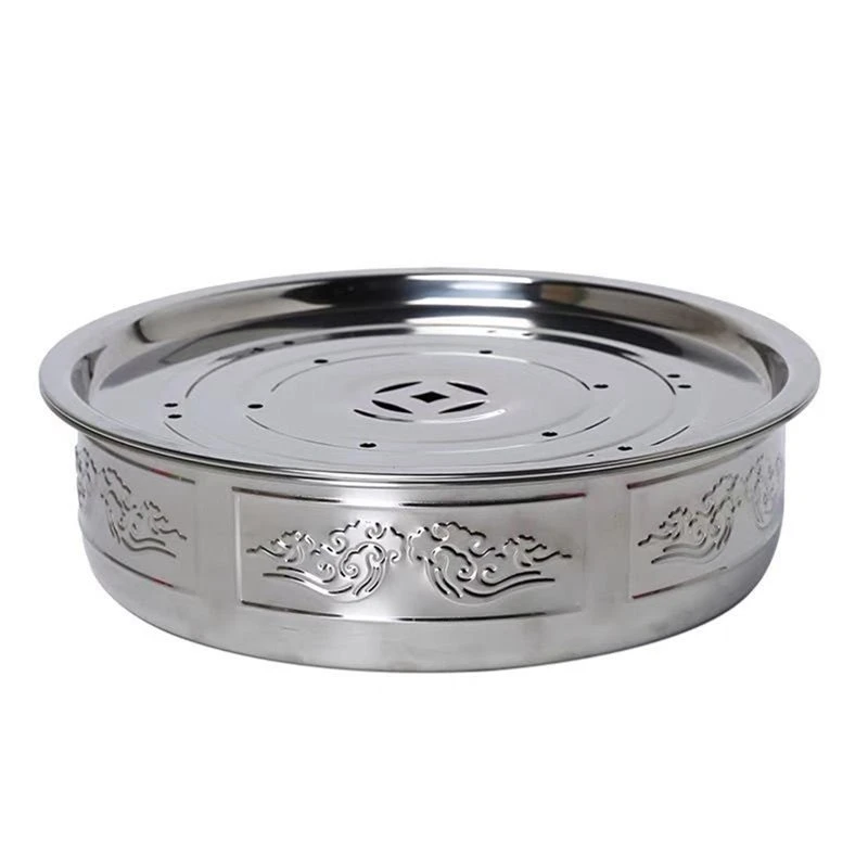 AAAF Stainless Steel Tea Serving Tray, Chinese Gongfu Design With Auspicious Clouds & Coins, Good Luck & Wealth