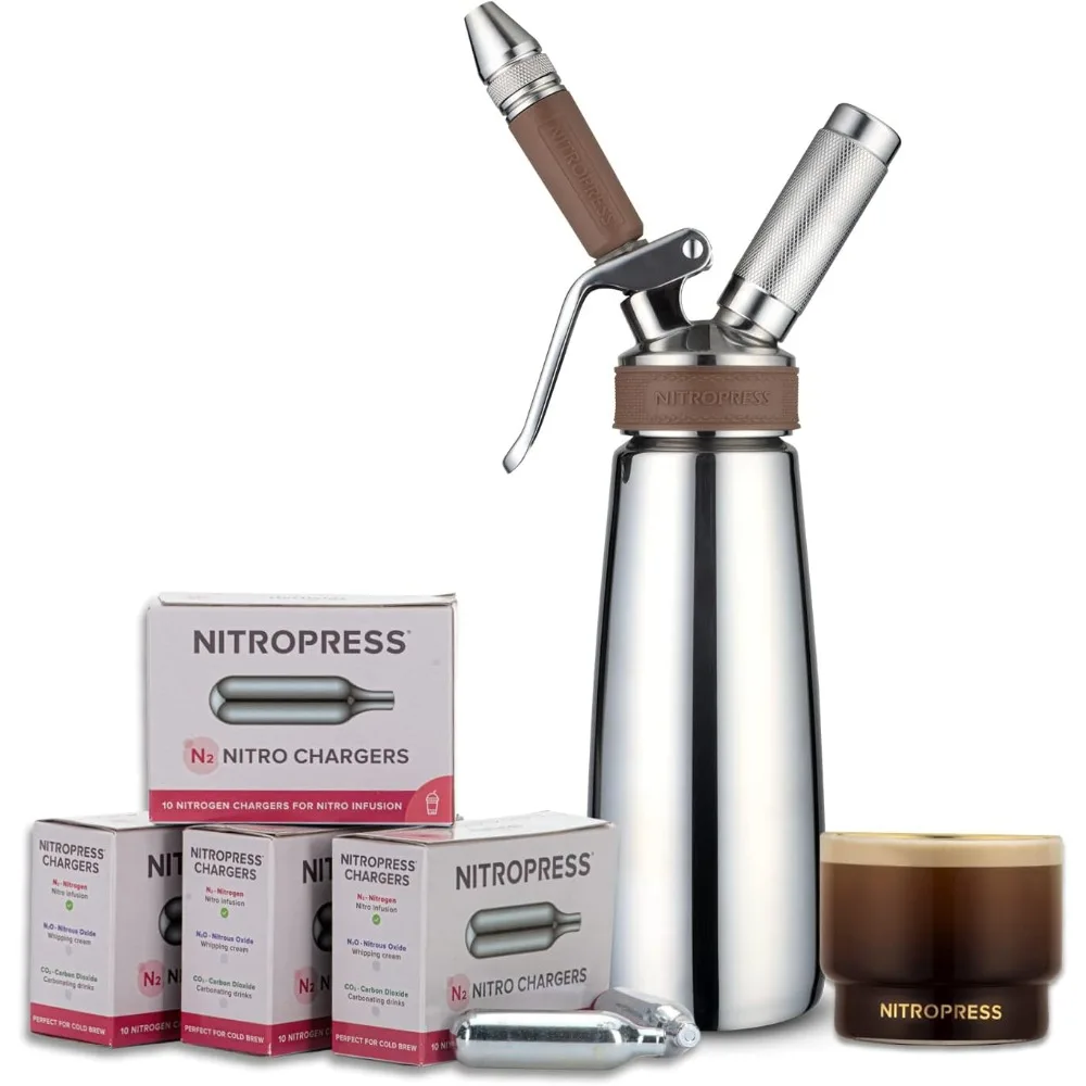 Cold Brew Maker and Dispenser | Nitro Cold Brew Coffee Maker Gift Set with 40 Chargers, for At-Home  Coffee