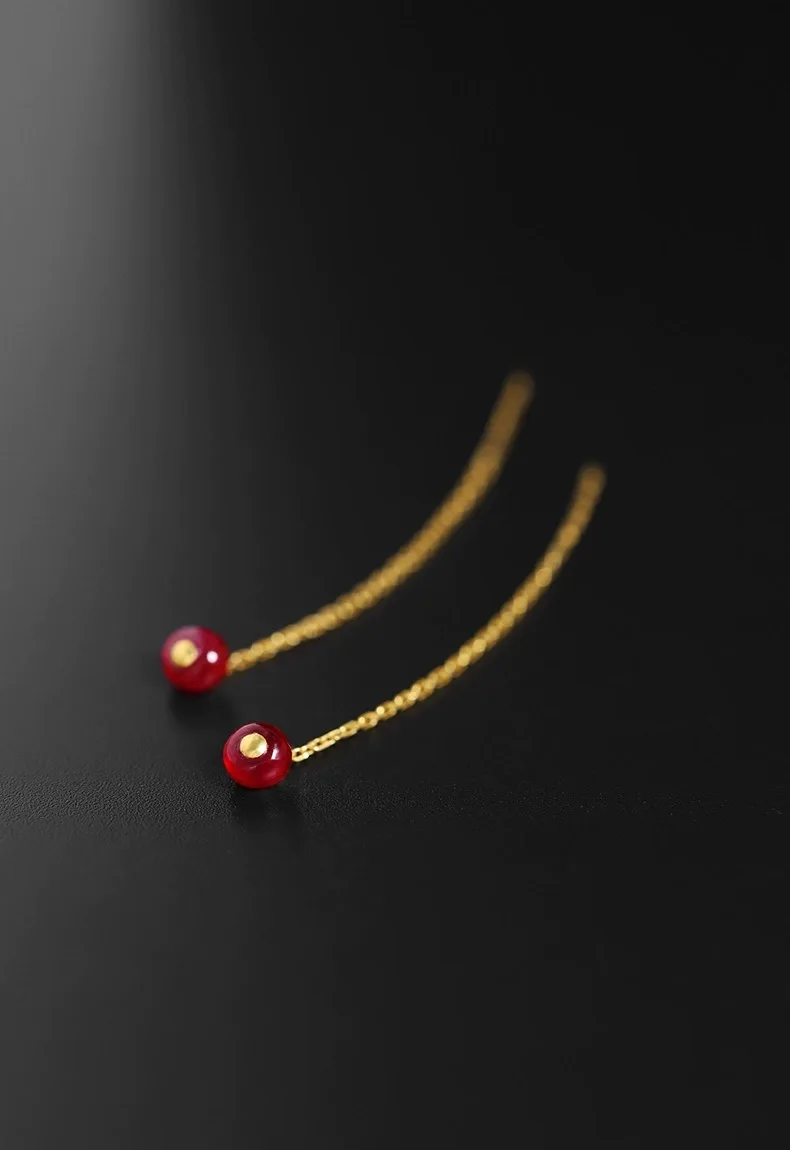 New 18K Gold Earrings Pure AU750 Natural ruby Round Fine Jewelry Exclusive Party Wedding Gift For Women，E711