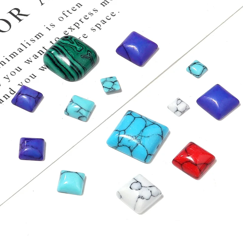 10pcs/Lots 4/6/8/10/12mm Square Natural Turquoise Cabochon Natural Bulk Stone Beads Accessories for DIY Jewelry Making Charms