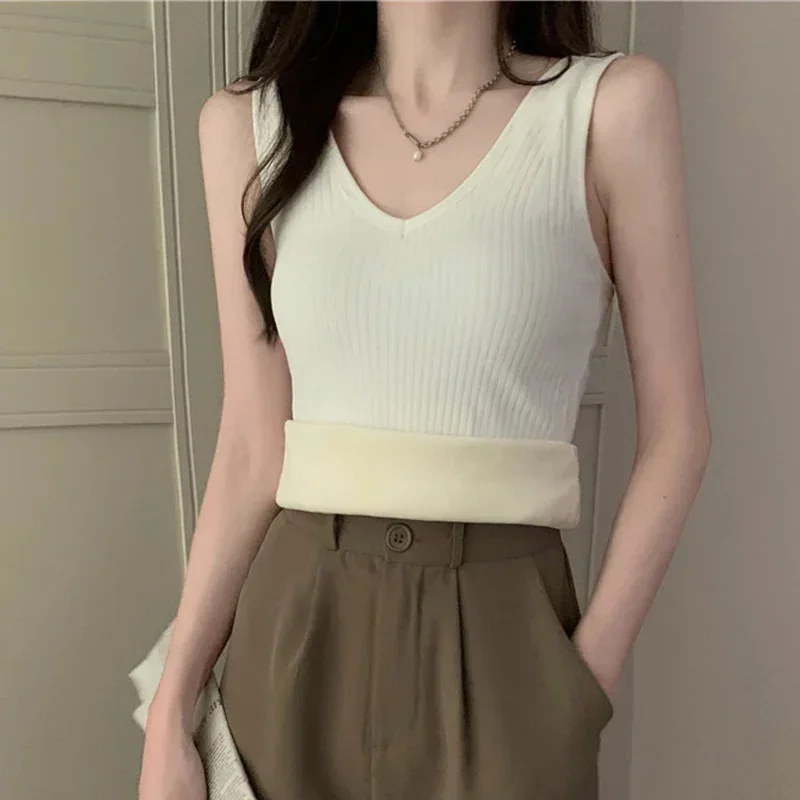 Women Winter Warm Underwear Solid Color Thermal Casual Nightwear Sexy Elasticity Female Thin Velvet T-shirt Sleeveless Top Vest