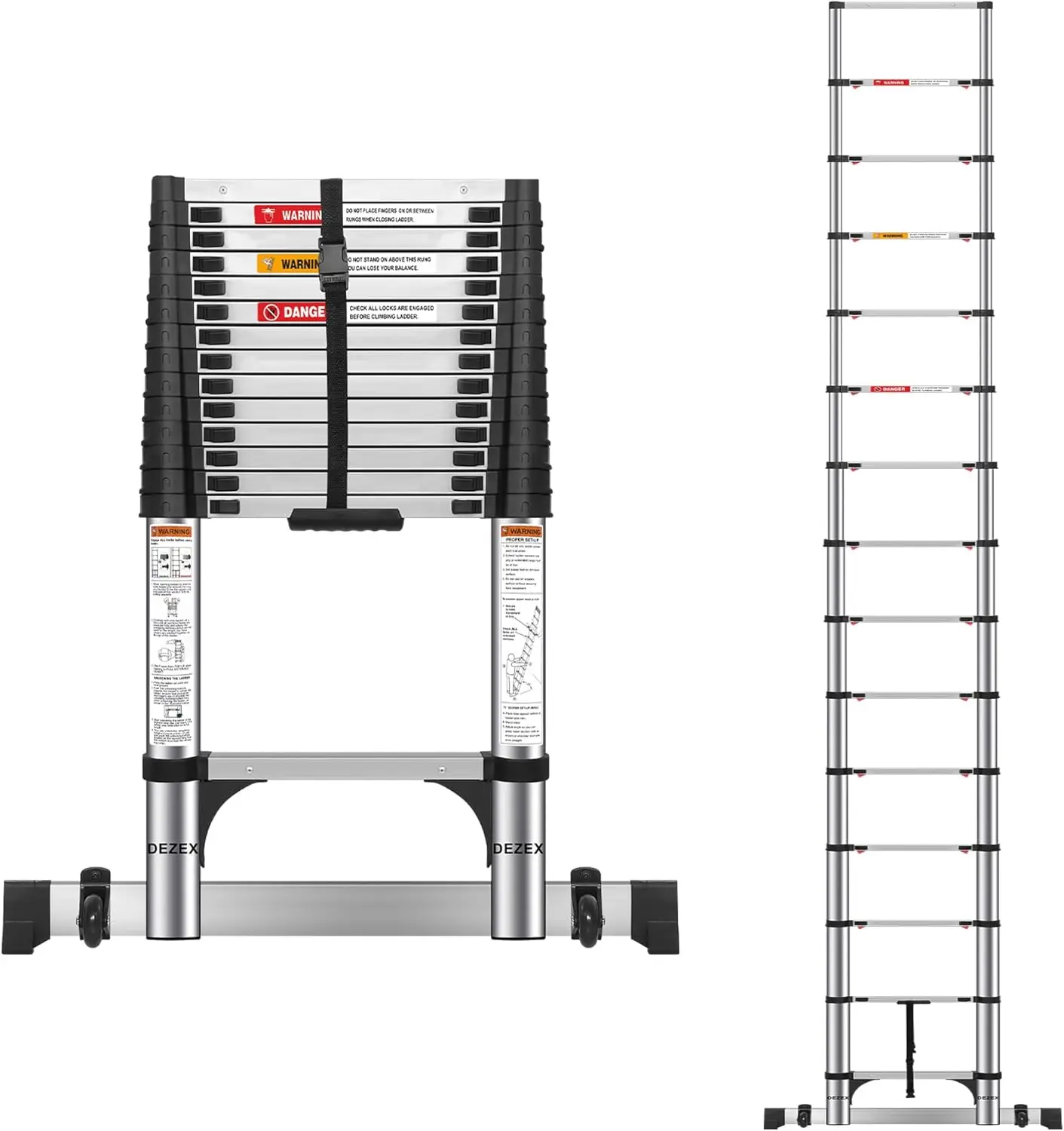 Ladders Stainless Steel Telescopic Ladder - Multi-Button Retraction Collapsible Ladder for Home,RV,Loft, Lasts 375 LBS with 2 Tr