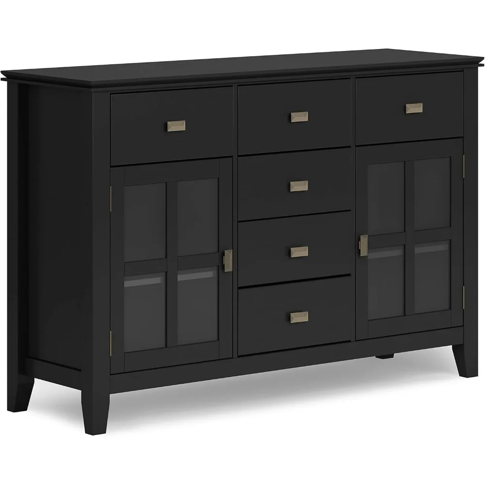 

SOLID WOOD 54 Inch Wide Contemporary Sideboard Buffet Credenza in Black, For the Dining Room and Kitchen