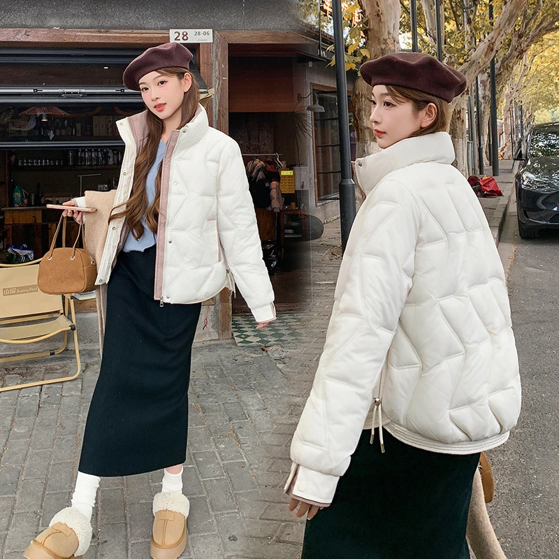 

Short Light Down Cotton Padded Jacket Women's Winter 2025 New Korean Version Rhombic Cotton Padded Jacket Stand-up Collar Coats