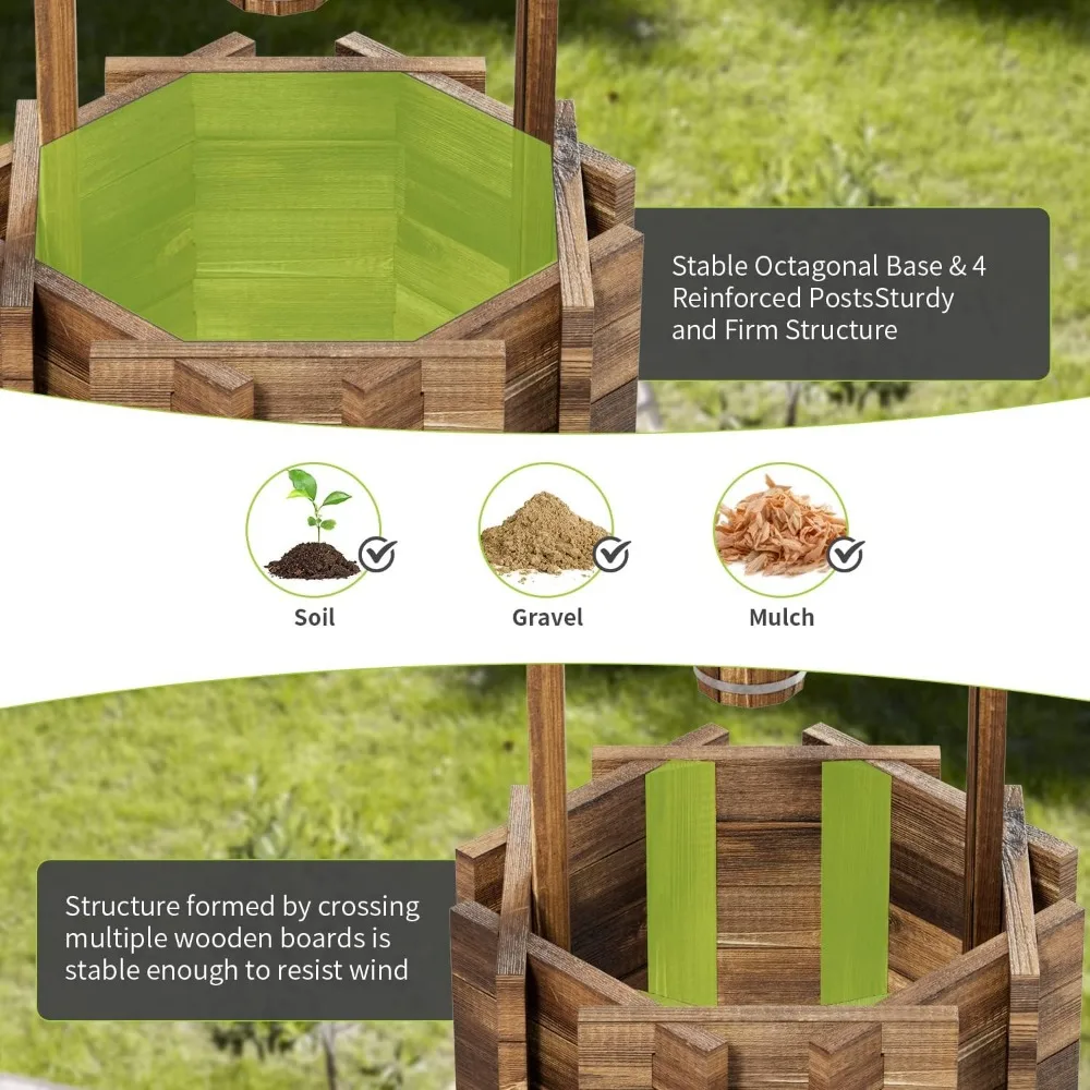 กระถางต้นไม้ทรงบ่อน้ำไม้แบบอัพเกรด, ของตกแต่งสวนกลางแจ้งสไตล์เรียบง่าย, ถังแขวน, ของตกแต่งสวนและลานบ้าน