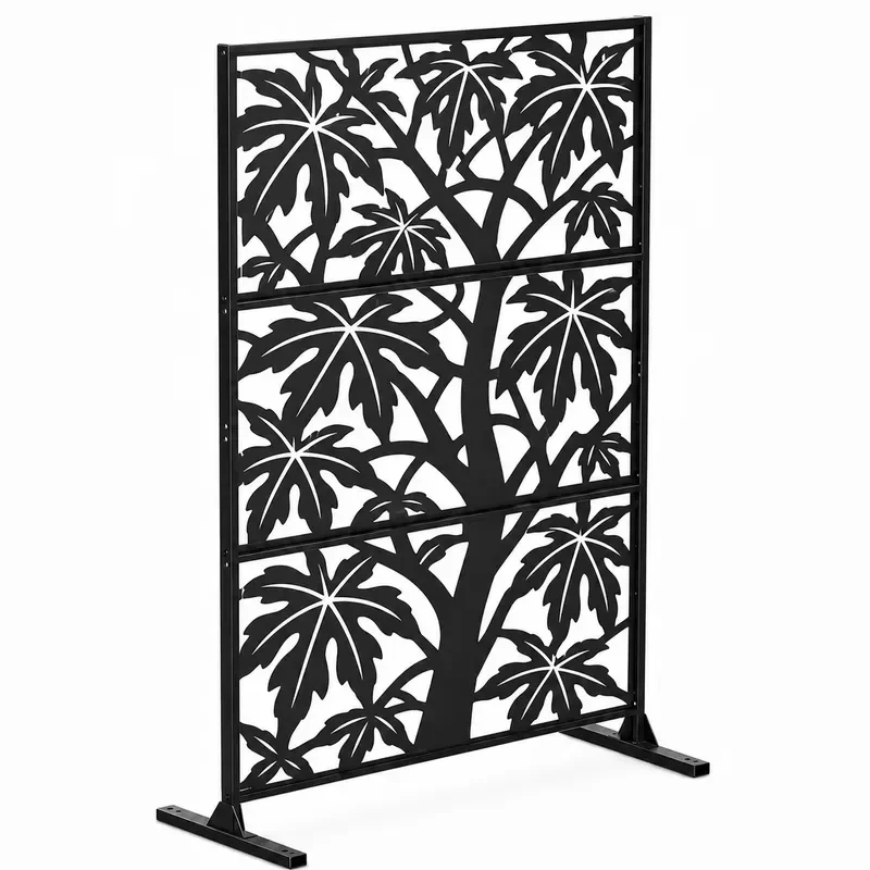 Outdoor Art Deco Metal Privacy Fence Screen Freestanding Cut Decorative Panel for Deck Pool Backyard and Balcony
