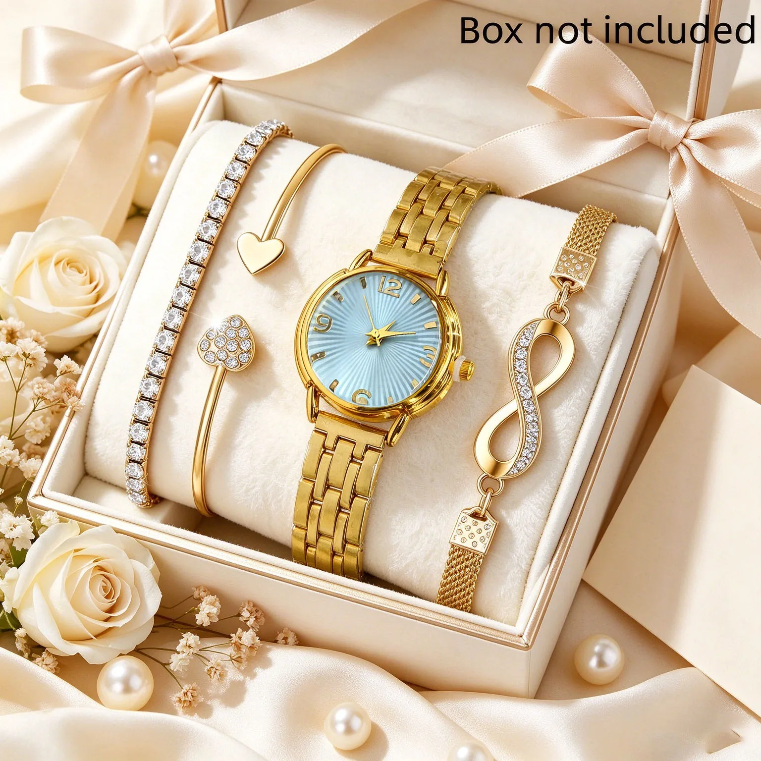 4Pcs Elegant Women's Quartz Watch Set, Quartz Movement, Suitable as a Gift for Mom, Suitable for Father's Day, Mother's Day, Easter, Birthdays, Wedding Season, and Other Occasions, Packaging Not Included
