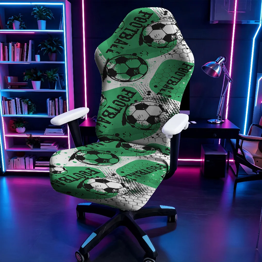 Soccer Ball Pattern Gaming Chair Cover Stretch Spandex E-sports Chair Slipcover Removable Washable Protector