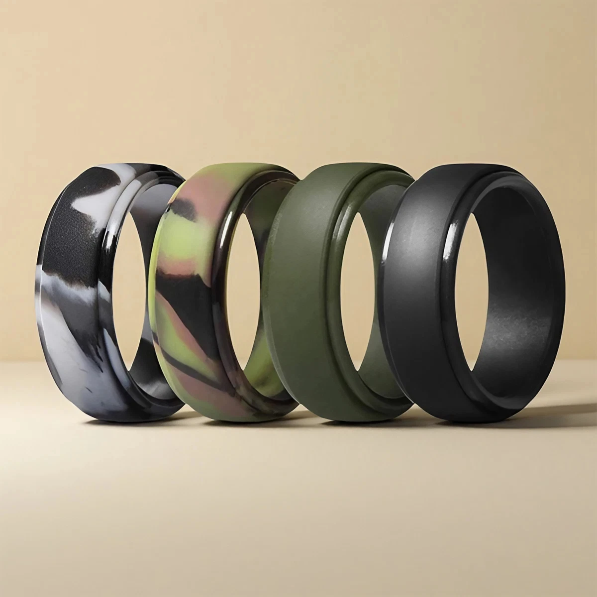 4 Pack Rubber Wedding Bands for Men, 8mm Hypoallergenic Breathable Men's Silicone Ring for Him, Multi Color Active Sport Fitness
