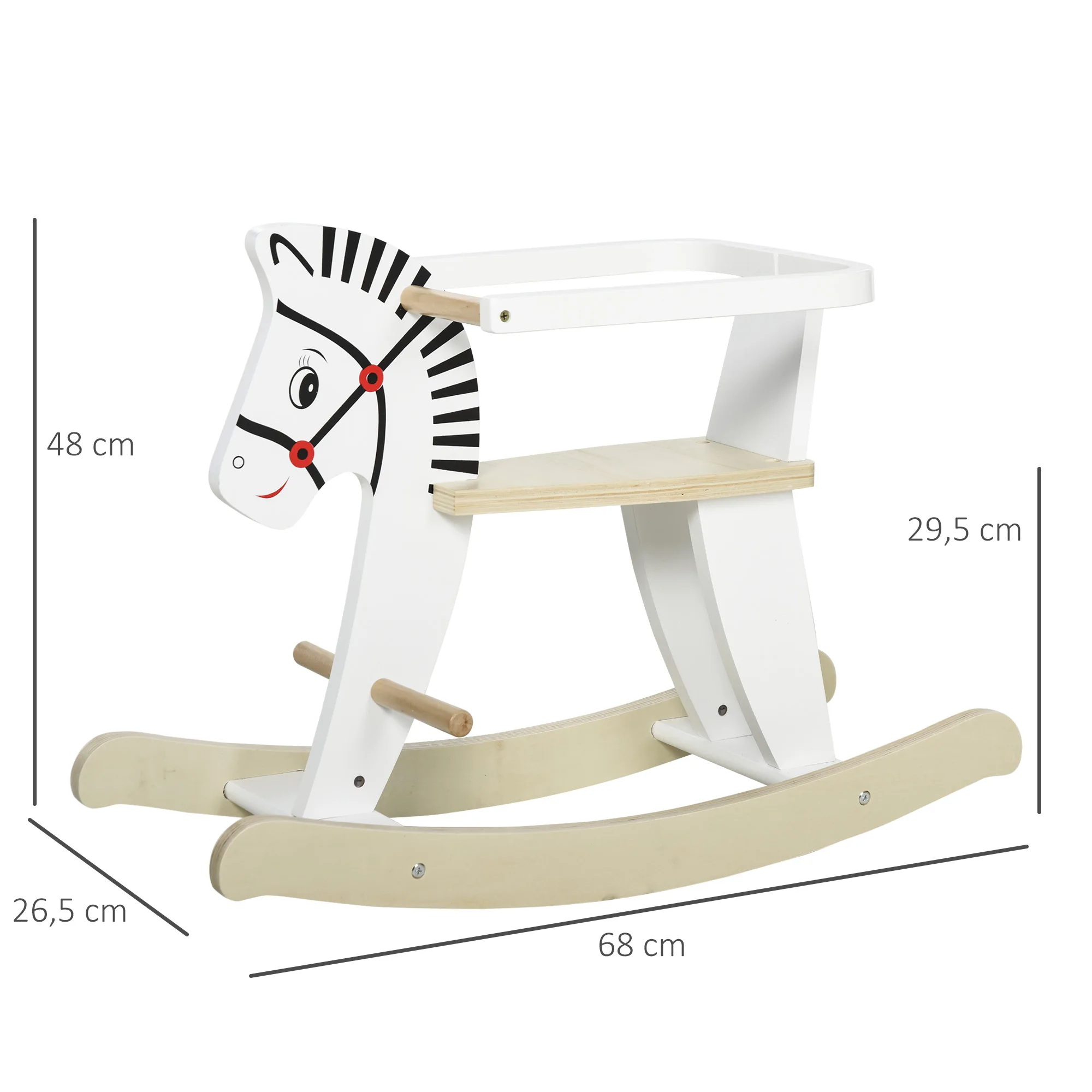 Imagen 6: HOMCOM Juego de equilibrio de madera de cebra con forma de caballo, reposapiés de madera, asas y anillo de seguridad