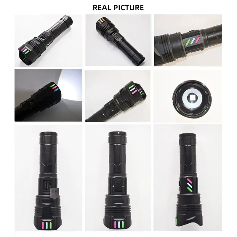 Zoomable White Laser Flashlight - Super Bright, Digital Display, Color Fluorescent, Emergency Tactical Rechargeable Torch