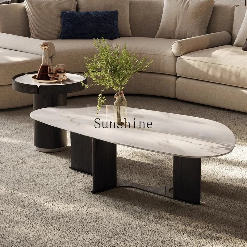 

Premium Italian living room simple light luxury microcrystalline stone paint veneer coffee table combination