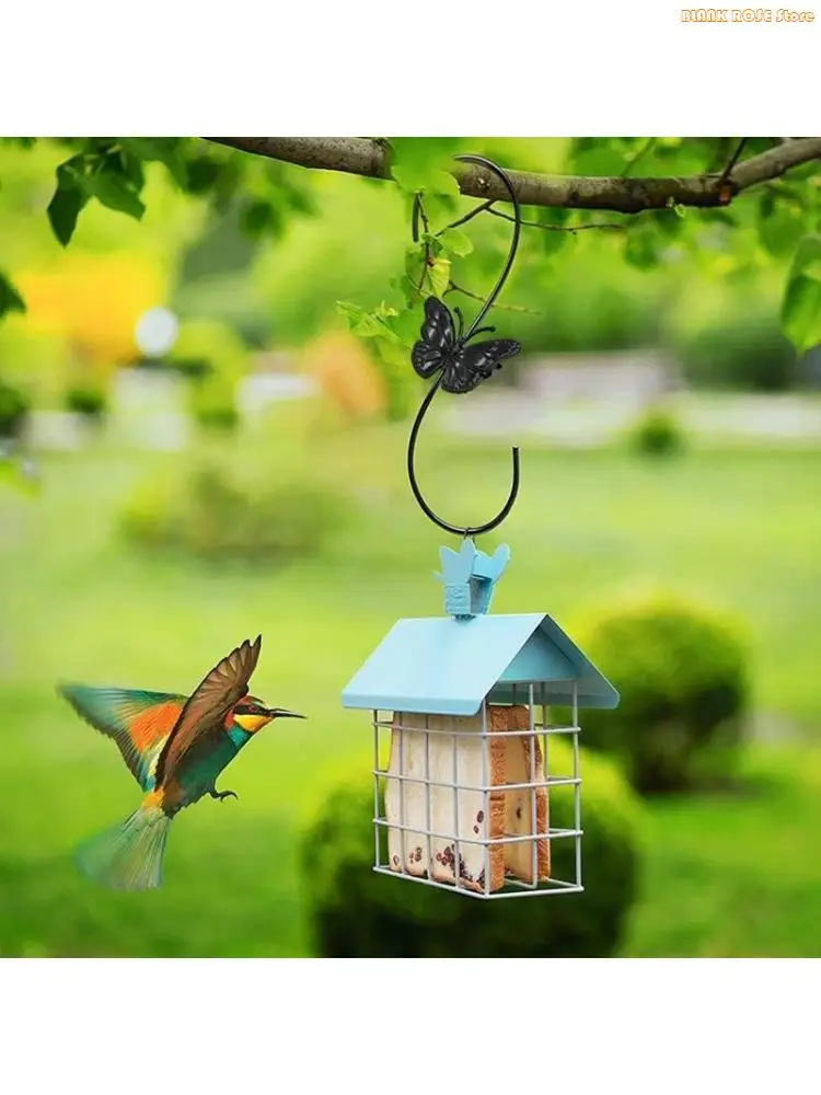 K1AE 2Pcs Black Metal Bird Feeder Hanger Large S Shaped Hook for Butterfly Decoration Kitchen Hooks for Hanging Plant