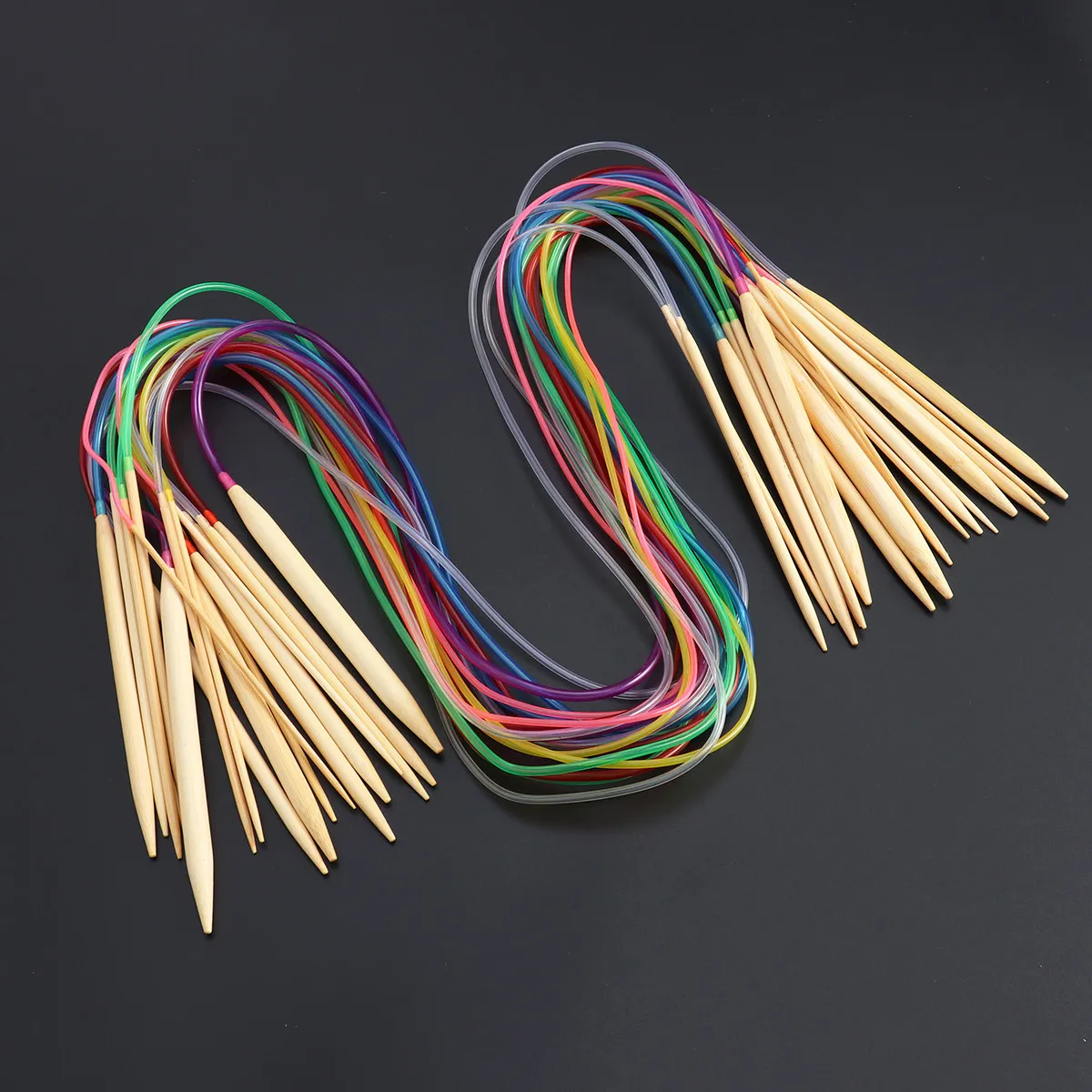 

18Pcs Tube Circular Knitting Needles Set 100Cm Bamboo Material 2.0mm-10.0mm Metric Marked Colorful Smooth Surface Knitting