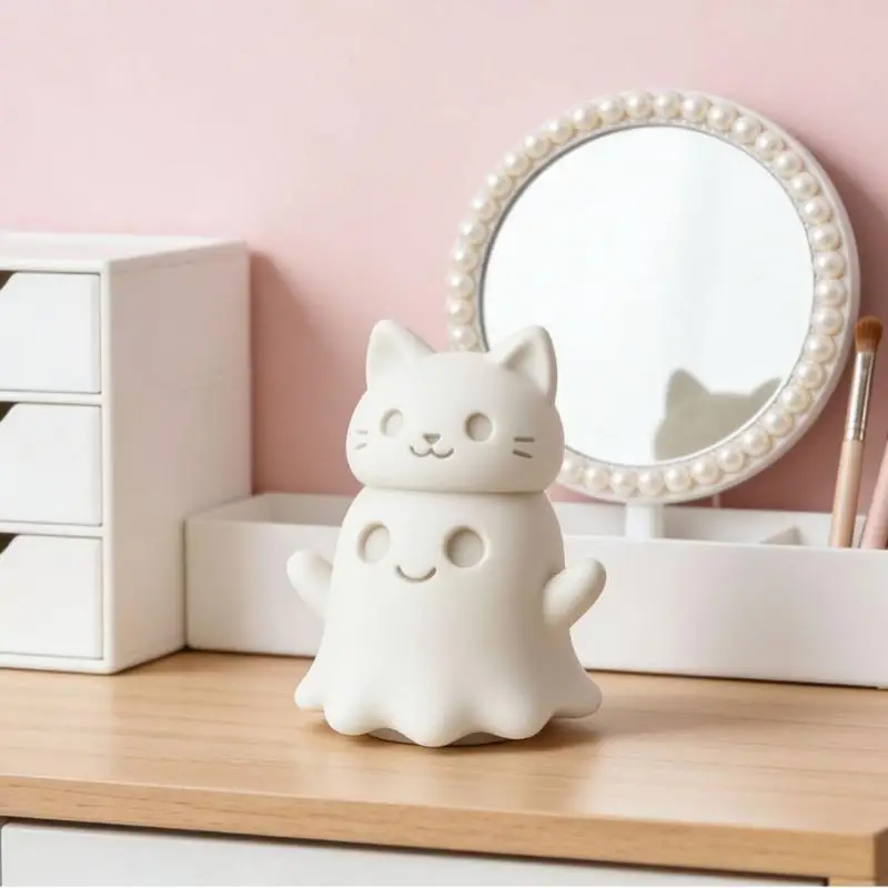 3D Printed Ghost Cat Model – Halloween Sculpture, Desktop Decoration Gift, Minimalist Decor For Room And Office