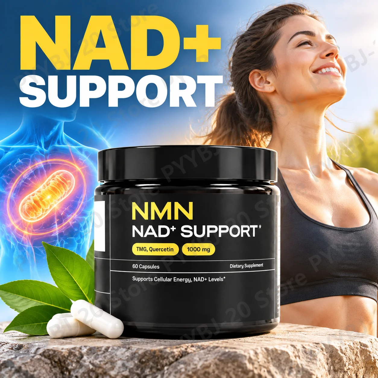 NMN NAD+ Support Capsules with TMG Quercetin and Resveratrol Supports Cellular Energy and NAD+ Levels 60 Capsules