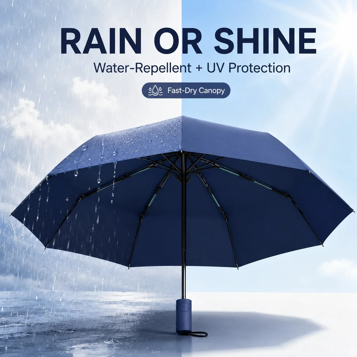 Fiberglass Frame Auto Open Close Umbrella Windproof Heavy‑Duty Compact Folding Umbrella Ergonomic Handle Portable For Men Women