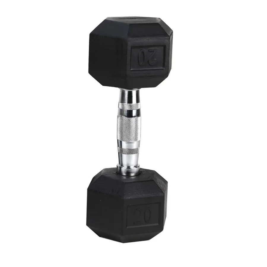 

20LB 1piece HDRS Rubber Coated Solid Cast Iron Dumbbell with Contoured Chrome Handle, Hexagon Head Support for self-pickup face