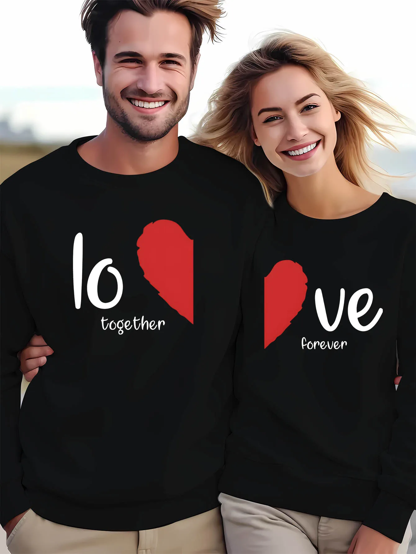 

Одинаковые толстовки His Hers Love Together Forever, уютные повседневные толстовки из полиэстера с круглым вырезом и длинными рукавами для пар