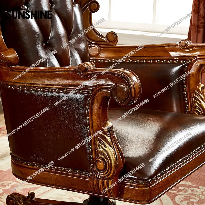 

European solid wood swivel chair American leather boss lifting office executive meeting president book chairY