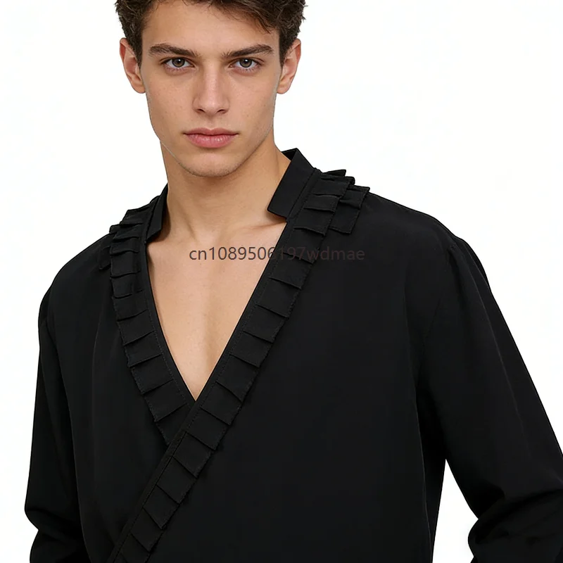 

Medieval Vampire Cosplay Beveled Shirt Party Stage Renaissance Steampunk Pirate Long Sleeves Tops For Adult