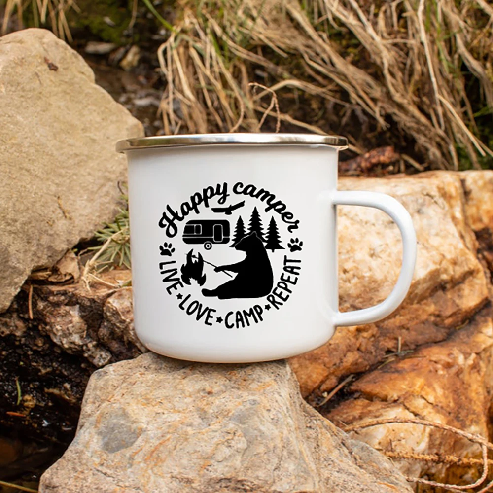 Happy Camping Print Coffee Mugs Creative Enamel Cup Personalized Gifts Tourist Mug Beer Unusual Tea Cup Cupshe Drinkware Cups