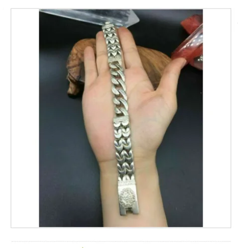 Asian old miao silver hand cast cool statue bracelet jewel giftAsian old miao si